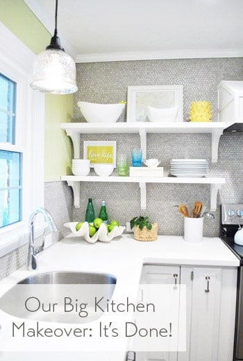 A Kitchen Makeover With Penny Tile And Open Shelves