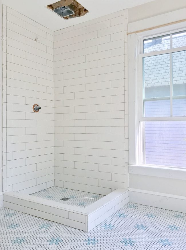 White And Blue Hex Tile Installed At The Beach House