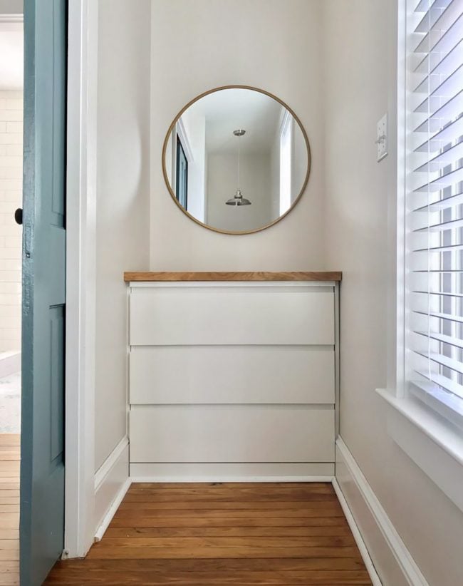 Ikea Malm Dresser Built Into Stair Nook With Wood Counter