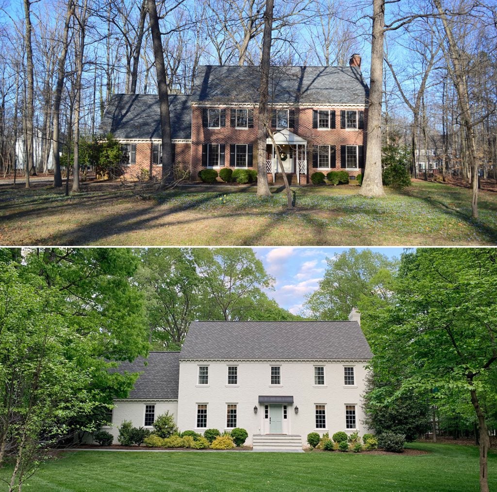 Before And After Photos Of Brick House Paintdd White From Yard