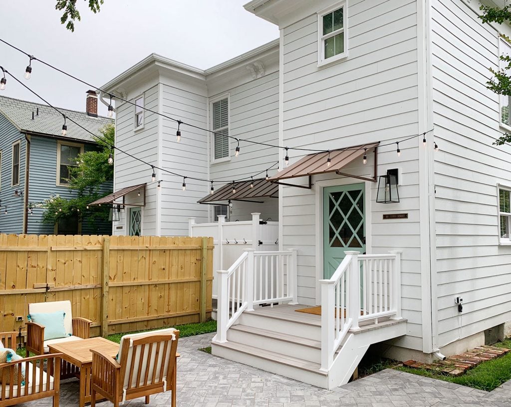 The Duplex Backyards: Patios, Sheds, & Outdoor Showers!