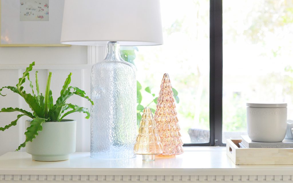 Lighted Glass Christmas Trees On Entry Tabletop