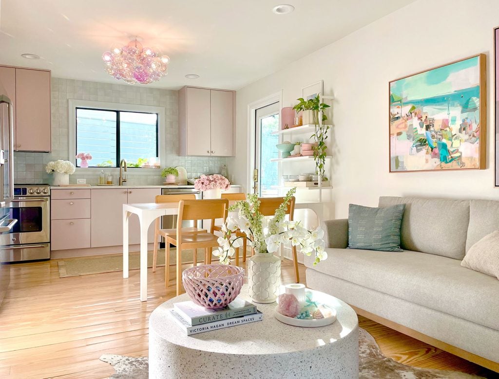 Small Ikea Kitchen With Loveseat Seating Area And Mauve Cabinets