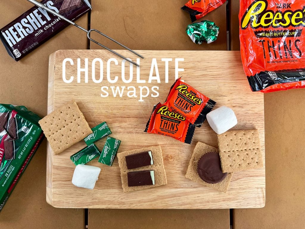 Upraded Smores With Chocolate Alternatives Like Andes Mints And Dark Reeses Peanut Butter Cup Things