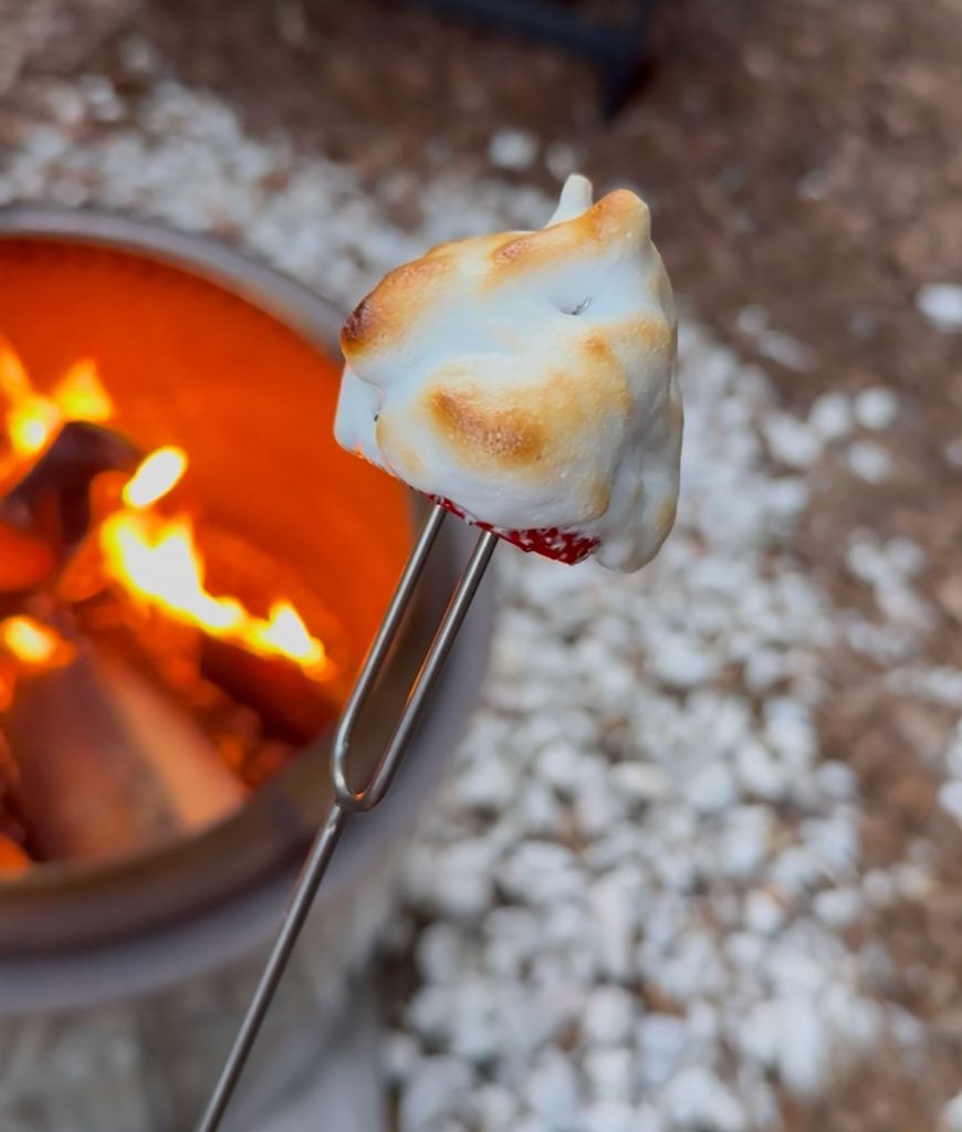 Toasted Marshmallow Fluff With Whole Strawberry Over Firepit
