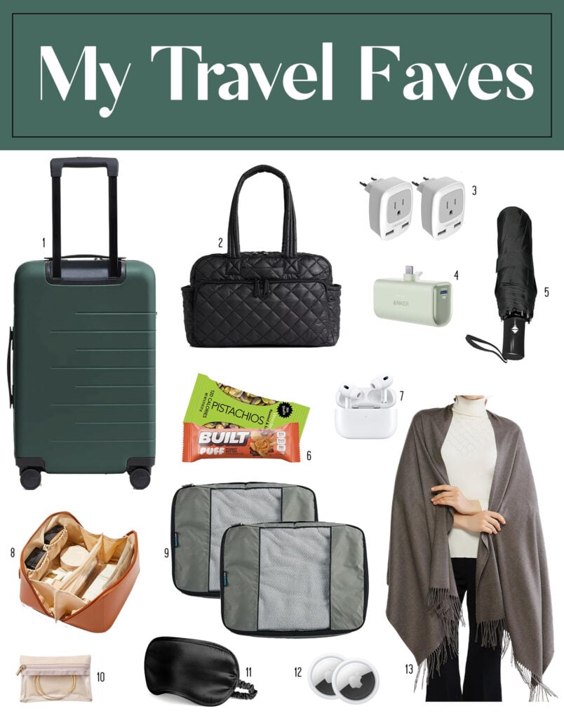 Moodboard of Favorite Travel Essentials Bags Packing Cubes Tech Organizers