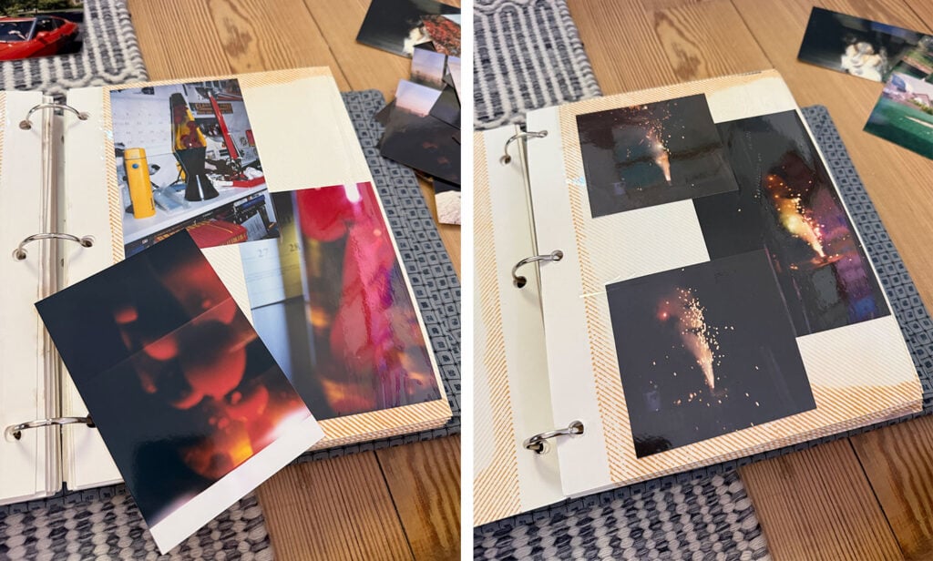 Old Photo Album With Pics of Fireworks and Lava Lamp