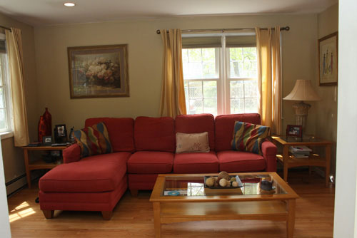 Abbey’s Living Room Makeover With A Red Sofa