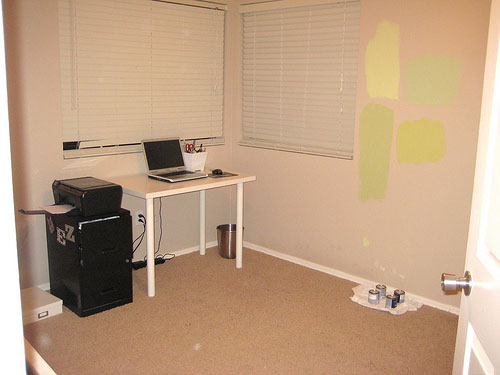 A Bright Yellow-Green Office Makeover