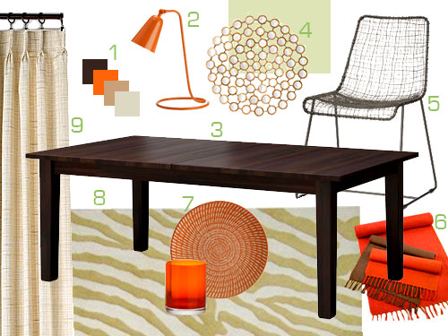 An Orange, Brown, and Tan Dining Room Mood Board