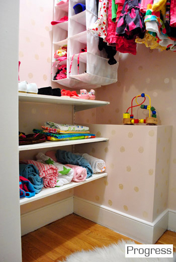 Detail Of Painted Stamp Pink And Gold Wall Treatment In Closet