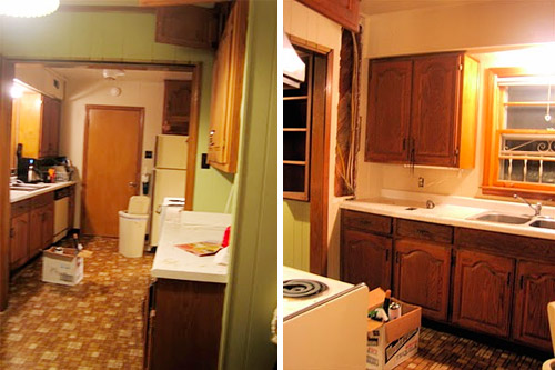 A Yellow And White Checkered Kitchen Floor
