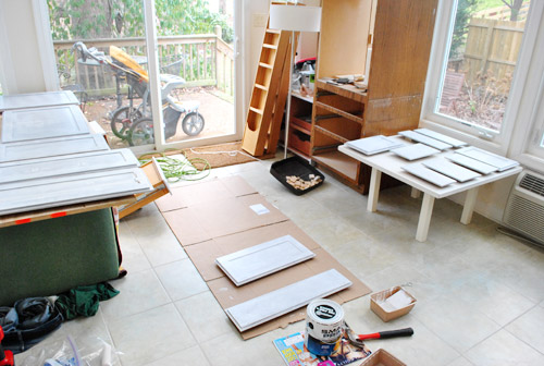 Priming Our Wood Kitchen Cabinets