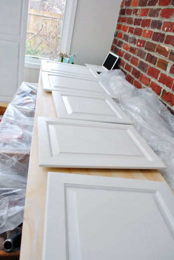 Painting Our Wood Cabinets Cloud Cover by Benjamin Moore