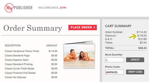 Checkout Page for MyPublisher