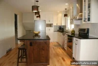 Dark Wood Kitchen Island with White Cabinets