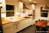 White Kitchen with Butcher Block Counter and Apron Sink