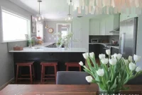 Kitchen with Dark Gray Lower Cabinets and White Upper Cabinets