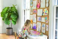 DIY Cork Wall to Display Kids’ Artwork