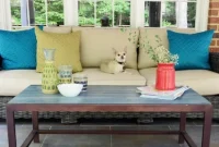 DIY Thrifted Coffee Table Makeover with Blue Stain