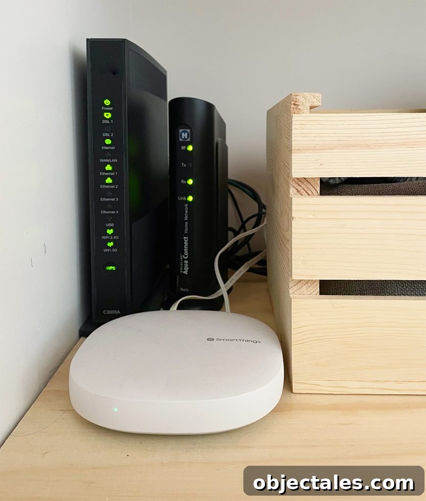Install Smart Motorized Blinds: Step-by-Step Guide 9 Samsung Smart Things Hub Near Modem To Control Smart Blinds