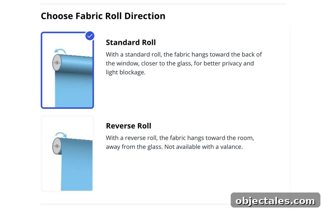 Install Smart Motorized Blinds: Step-by-Step Guide 15 Screenshot Of Bali Blind Order Form With Choosing Fabric Roll Direction Options