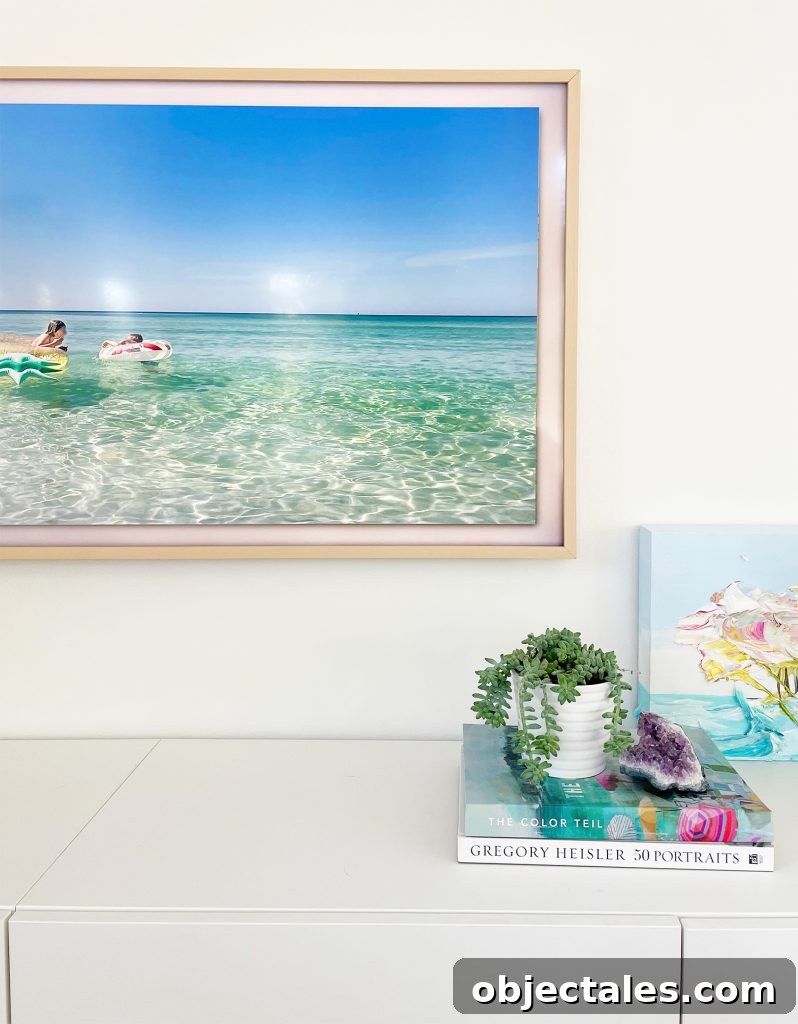 Samsung Frame Smart TV With Beige Bezel And Beachy Decor