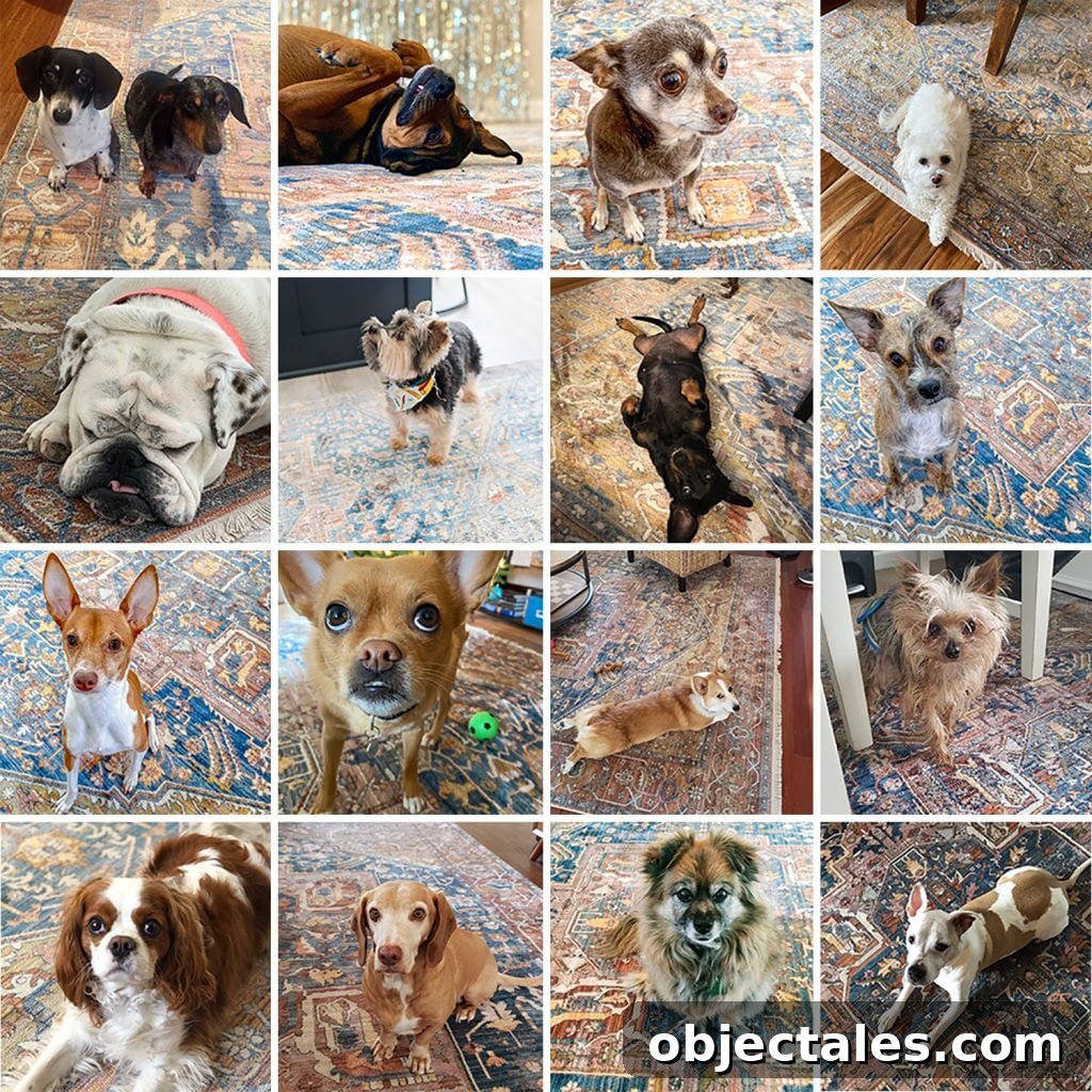 Collage of Various Dogs Sitting On Magic Traditional Rug | NuLoom Vintage Harriet Medallion Fringe Area Rug 