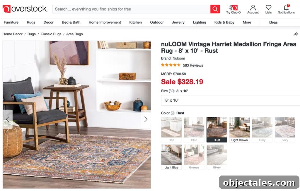 Screenshot Of NuLoom Vintage Harriet Medallion Fringe Area Rug Listed On Overstock