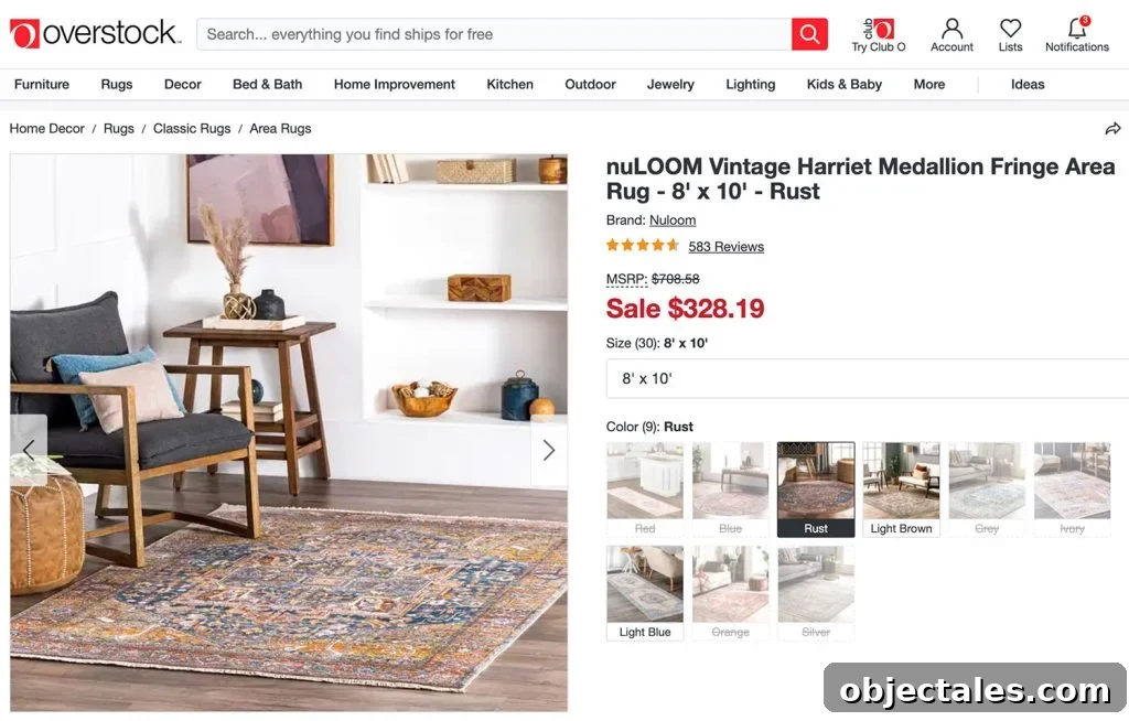 Screenshot Of NuLoom Vintage Harriet Medallion Fringe Area Rug Listed On Overstock