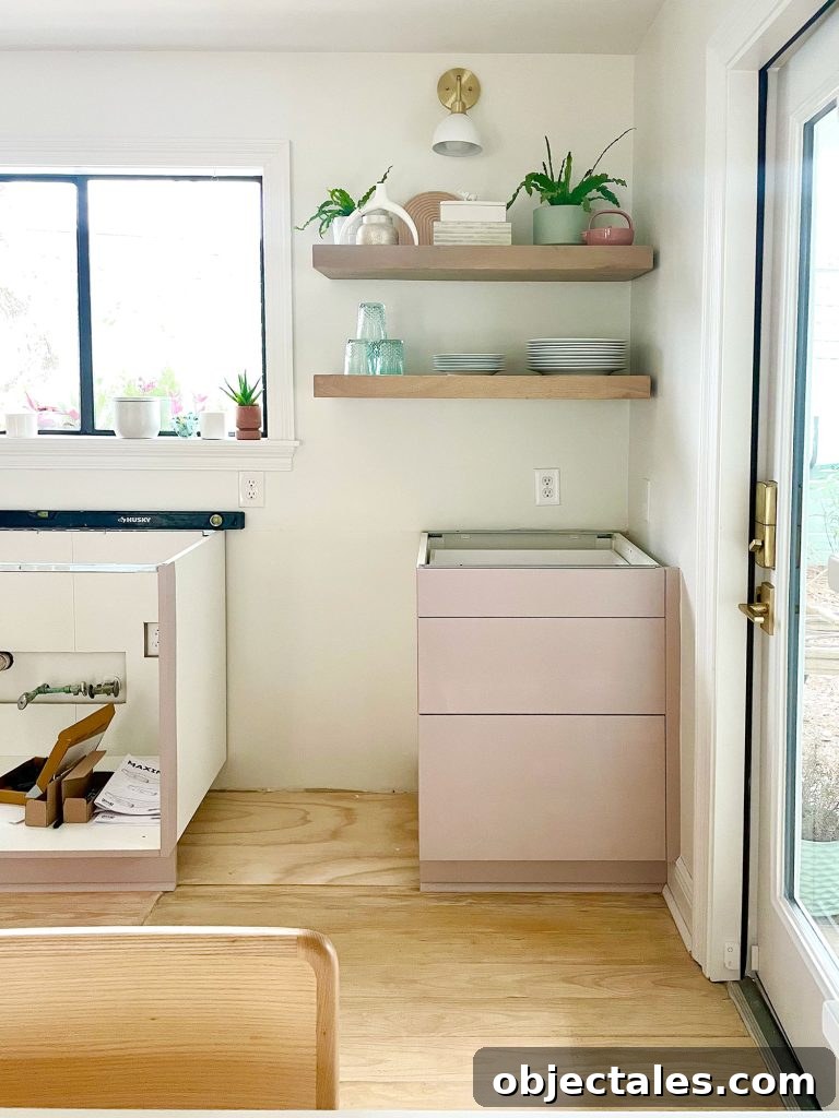 Ikea Kitchen Halfway Assembled With Painted Drawered Cabinet