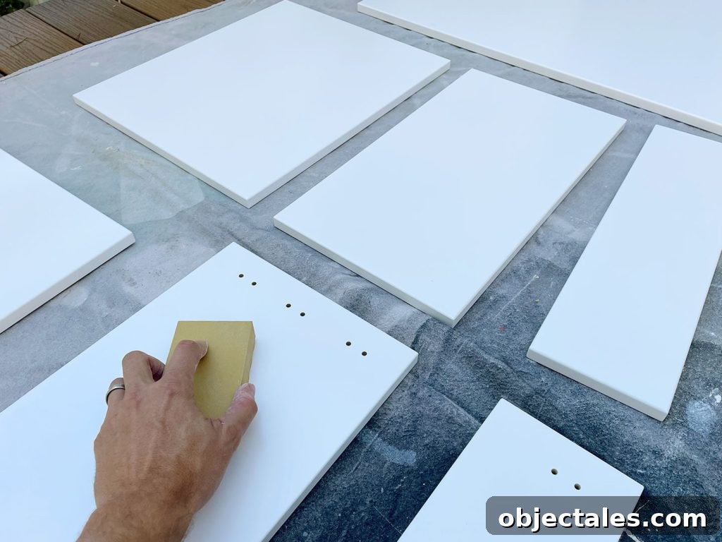 Sanding Block On Cabinet Door To Rough Up Finish