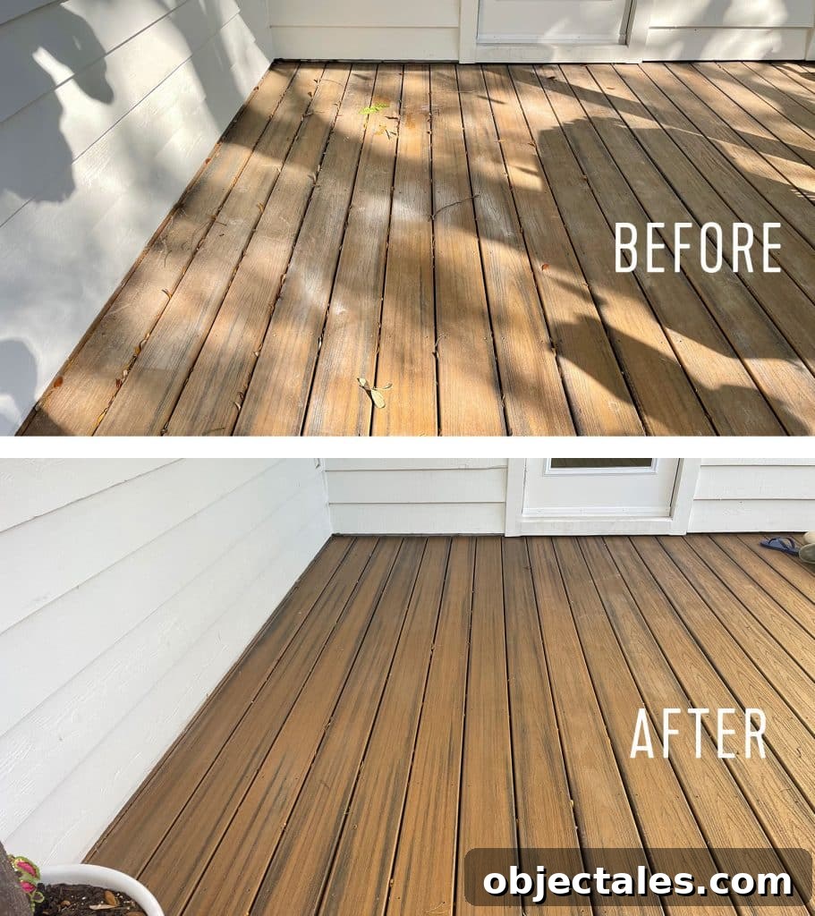 Side by Side Before And After of Pressure Washed Trex Decking