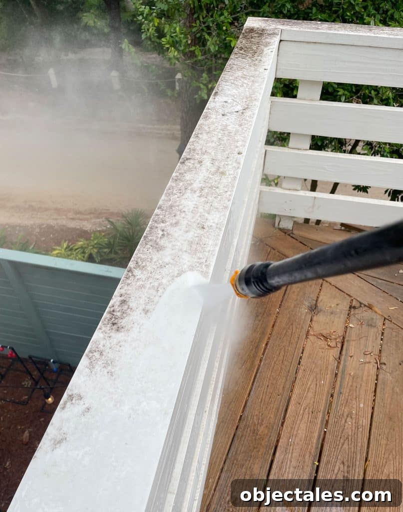 Pressure Washing White Painted Railings On Deck