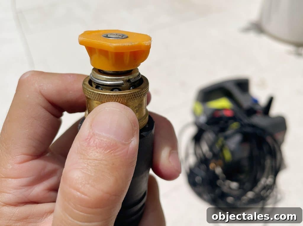 Changing spray nozzle tip on Ryobi electric pressure washer