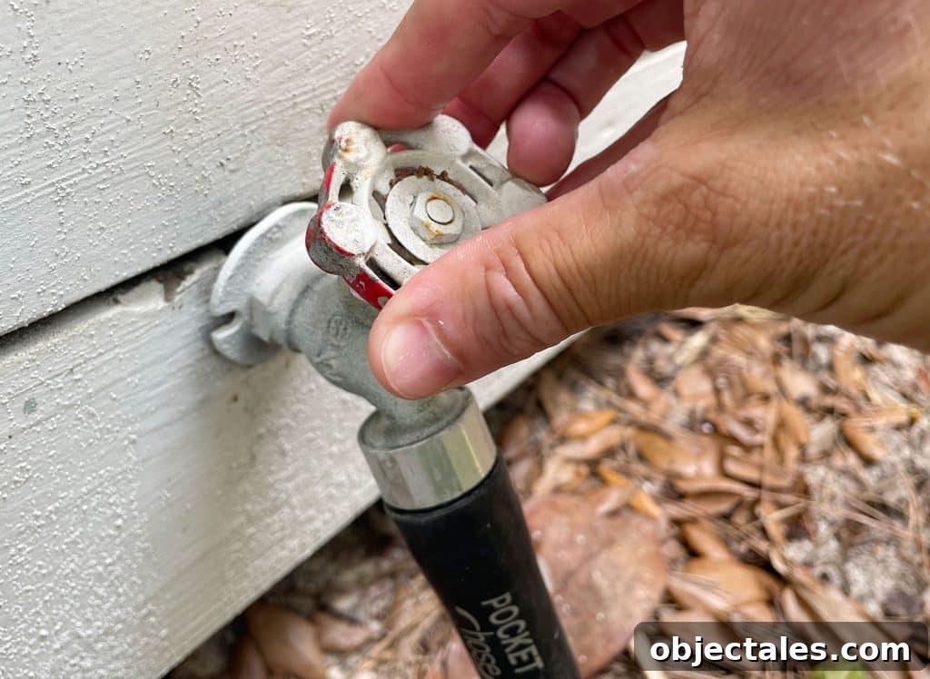How to Use a Pressure Washer Safely: Step-by-Step Tips 8 Turning on water at outdoor hose bib for pressure washing