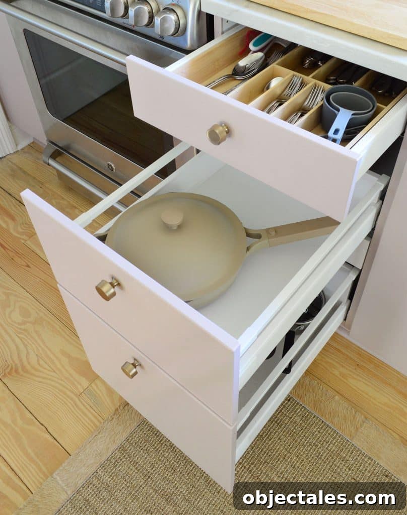 Small IKEA Kitchen Storage and Organization Ideas 13 3 Drawer Ikea Cabinet With Utensil Drawer And Pans