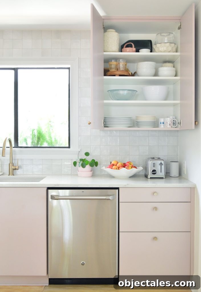 Small IKEA Kitchen Storage and Organization Ideas 18 Open View of Upper Cabinet In Painted Ikea Kitchen With Plate Storage