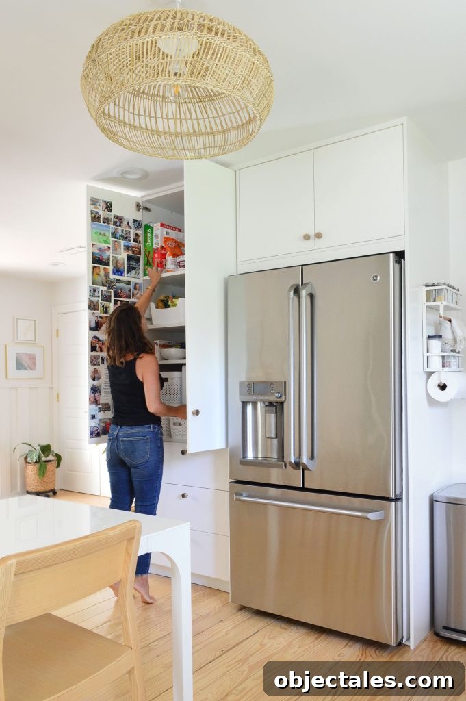 Small IKEA Kitchen Storage and Organization Ideas 20 Sherry Standing In Front Of Open Ikea Pantry Cabinets Built To Ceiling