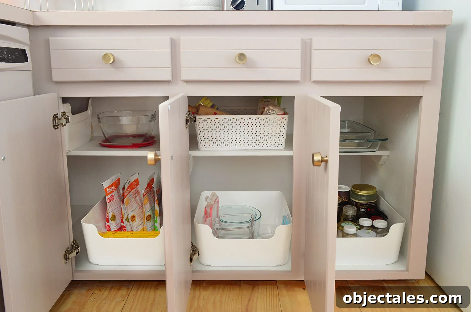 Small IKEA Kitchen Storage and Organization Ideas 7 Three Lower Cabinet Opened To Show Narrow Storage Capabilities