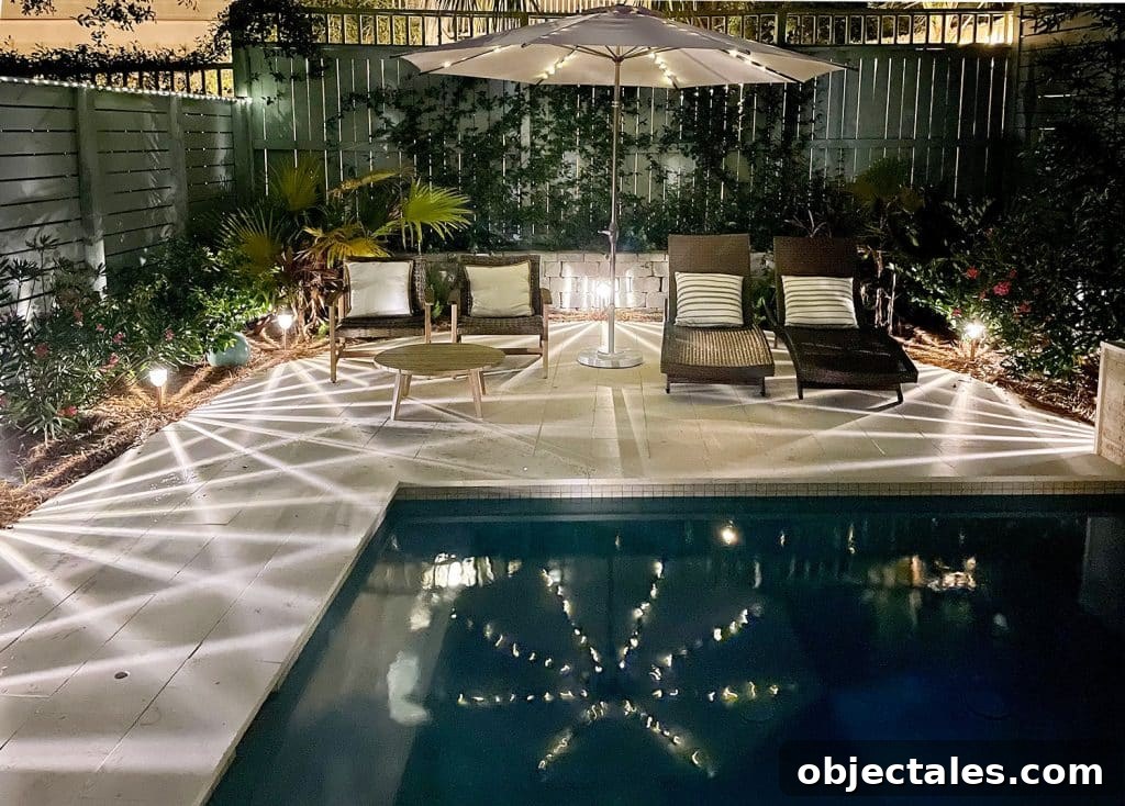 Top Outdoor Solar Lights for Brighter Yards and Patios 13 Reflection of LED Solar Lights In Backyard Pool