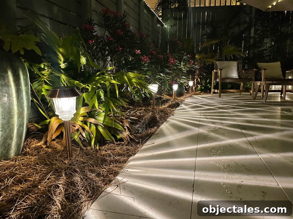 Top Outdoor Solar Lights for Brighter Yards and Patios 8 Solar Pathway Lights At Night Casting Cool Light Pattern