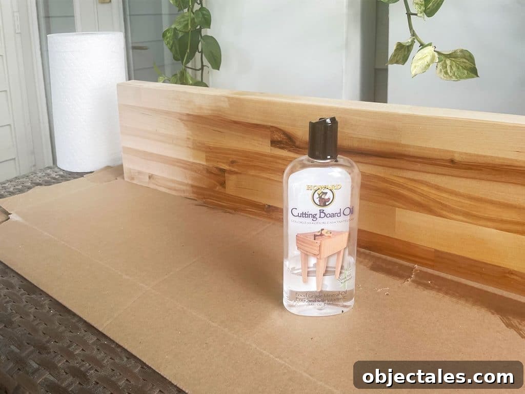 Utility Closet Storage Ideas to Maximize Space 13 Cutting Board Oil next to slab of butcher block counter