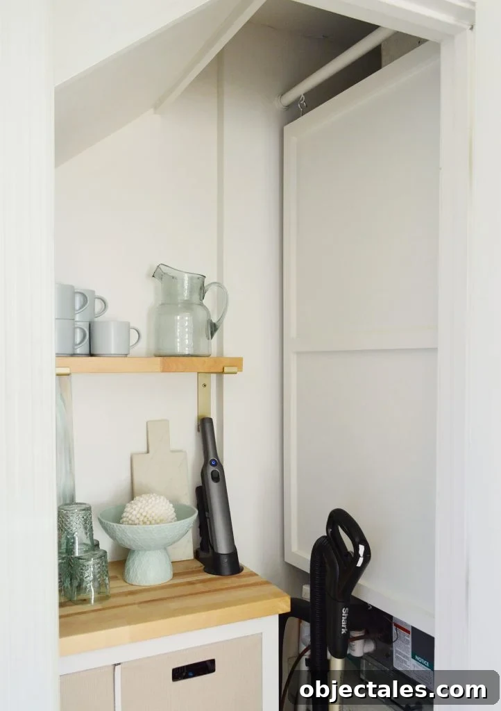 Utility Closet Storage Ideas to Maximize Space 17 Wood Cover Panel Hanging In Utility Closet To Hide HVAC Unit