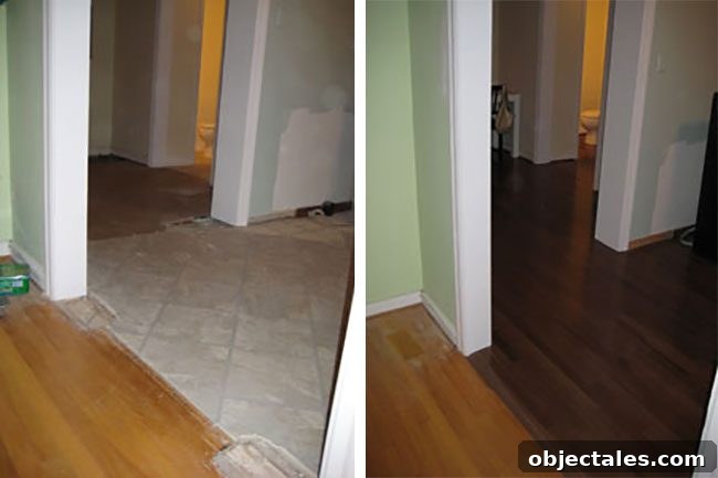 Four different floors consolidated into two consistent hardwood floors