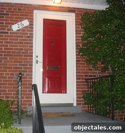 Elvira front door after transformation Front door painted red, after transformation