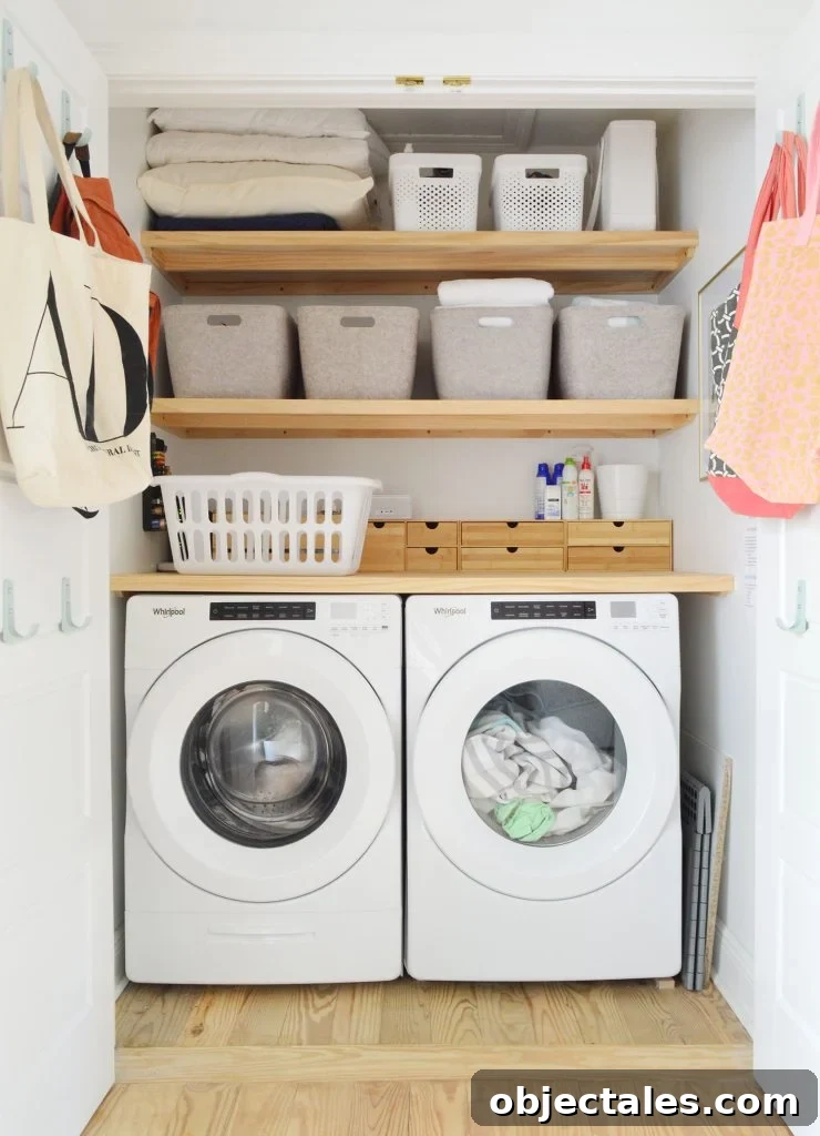 Rooms People Rarely Miss After Downsizing 10 Laundry Closet With Blonde Wood DIY Storage Shelving