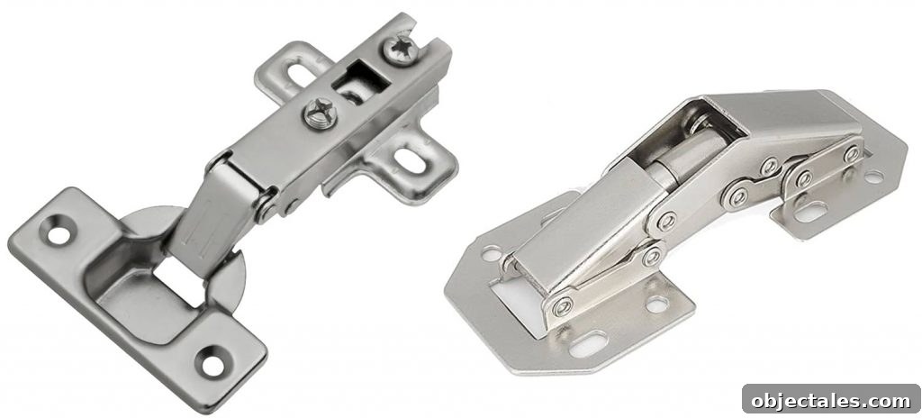 Side by side of hidden cabinet hinge options