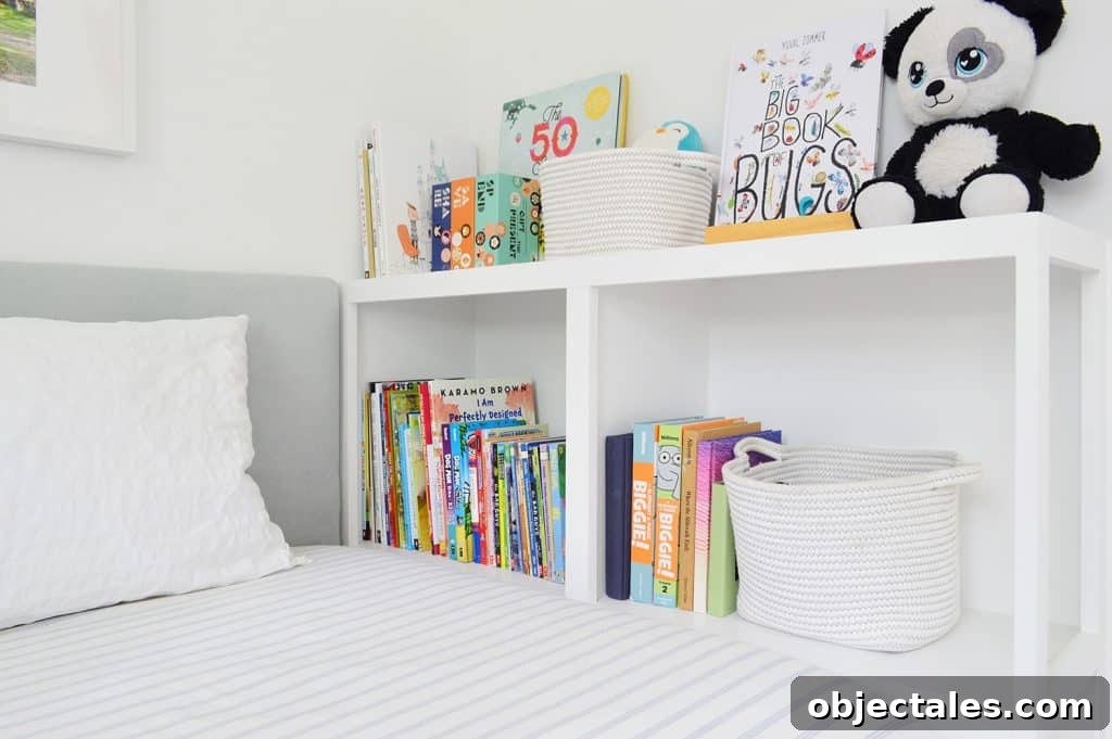 DIY Bookshelf: Step-by-Step Build Guide 12 View of final bookcase built-in to the foot of boys custom daybed