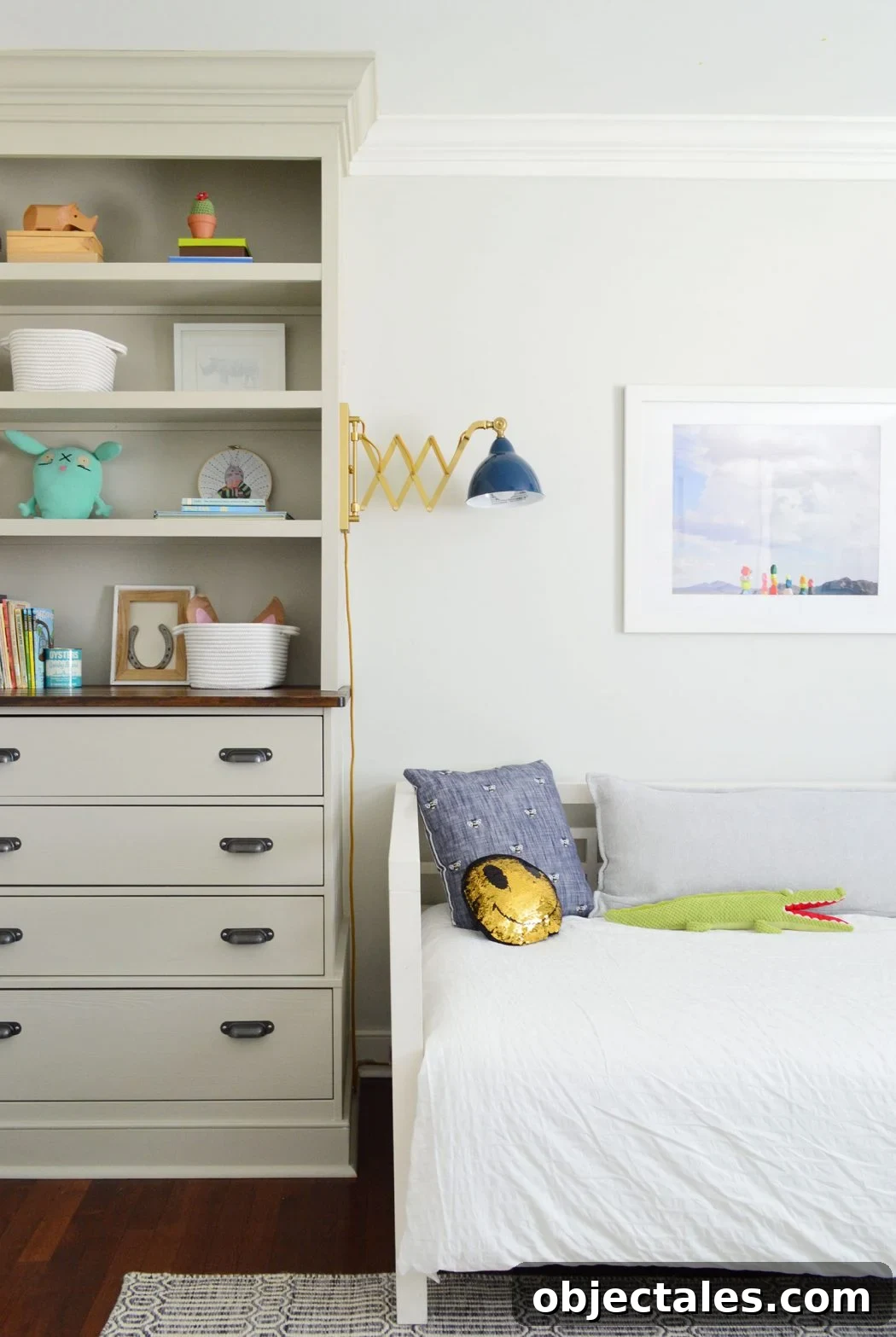 DIY Bookshelf: Step-by-Step Build Guide 4 Boys bedroom with built-in floor to ceiling bookcases and dresser drawers in old house